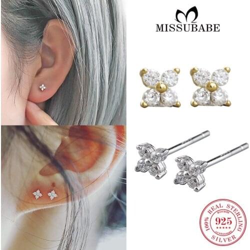 925 Stud Earrings Sterling Silver Zircon Four Petals Flower Cartilage Ear Studs Piercing High Quality Jewelry For Women Girls