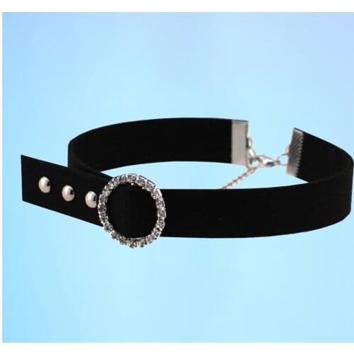 Punk chic accessories with simple style flocking water diamond necklace with adjustable rivet chain