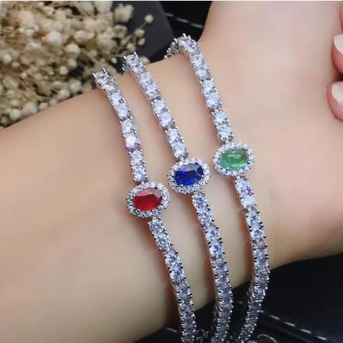 Shiny green emerald/bule sapphire/reb ruby gemstone bracelet women silver bracelet fine jewelry natural gem 925 sterling silver