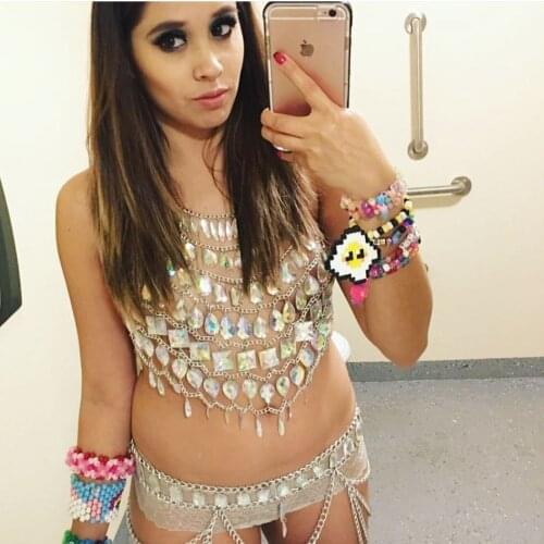 Boho Rhinestone Body Jewelry Bra Belly Summer Beach Bikini Chains Fashion Harness Charm Chain Body Accessories Jewelry for Women