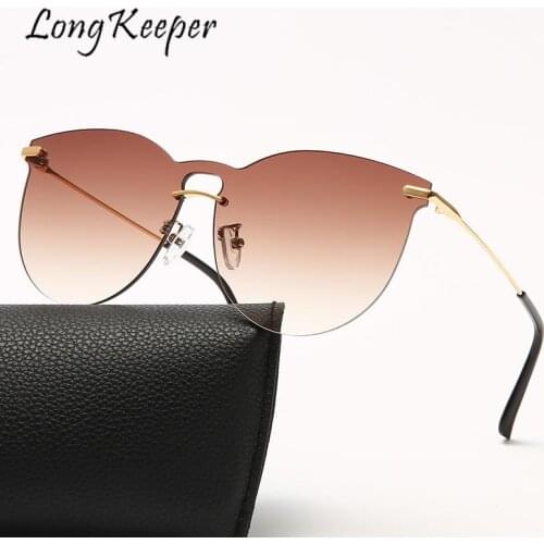 One Piece Rimless Cat Eye Sunglasses Women Vintage Frameless Oval Eyeglasses Brand Design Fashion Female Eyewear Sun Glasses UV