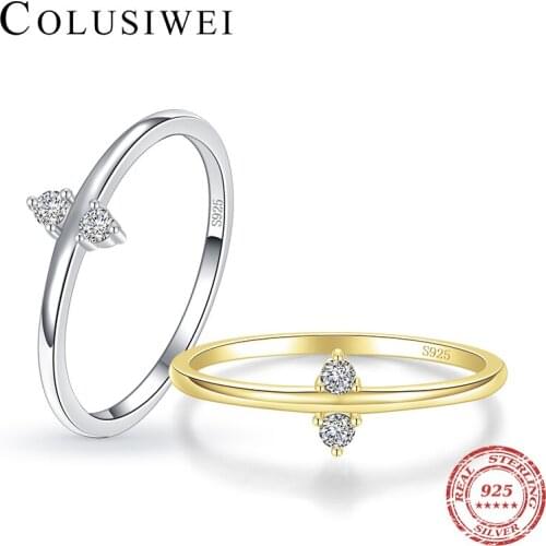 Colusiwei Authentic 925 Sterling Silver Tiny Cute Clear CZ Stackable Finger Rings for Women Wedding Band engagement Jewelry
