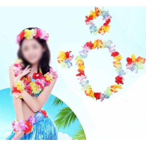 4pcs Hawaiian Flower Garland Artificial Leis Necklace For Party Hawaii Beach Summer Tropical Wedding Party Decor