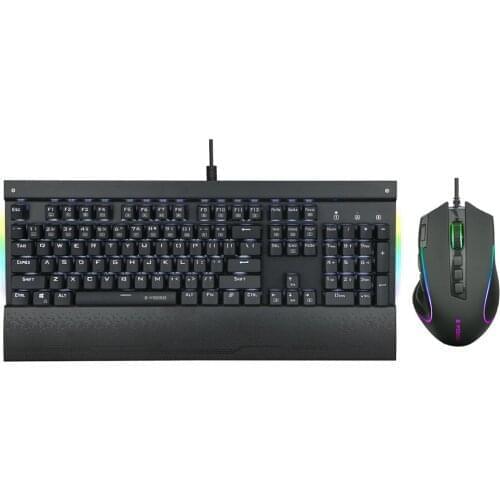 Gaming Keyboard Mouse and Mouse Pad Combo USB Wired Backlit Blue Switch Mechanical Keyboard with Side Light Black