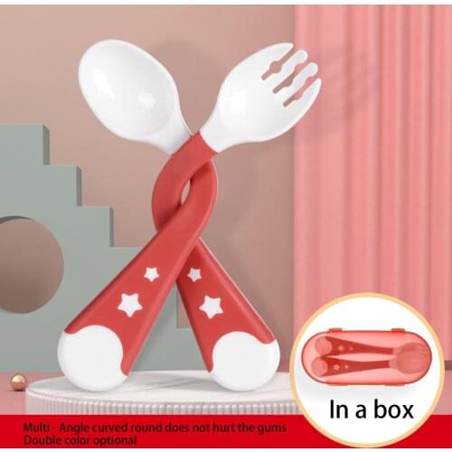 2Pcs Baby Toddler Soft Bendable Spoon Fork Set Self-Feeding Learning Tableware Utensils Baby Baby Tableware Set