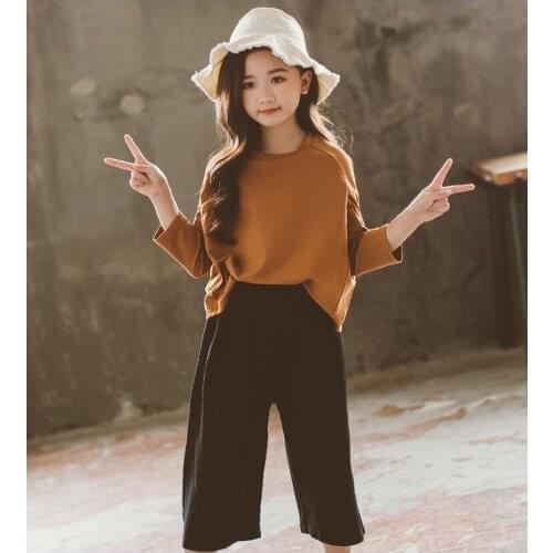 Girls spring and autumn suits new fashion tide clothes childrens wide leg pants two sets of comfort