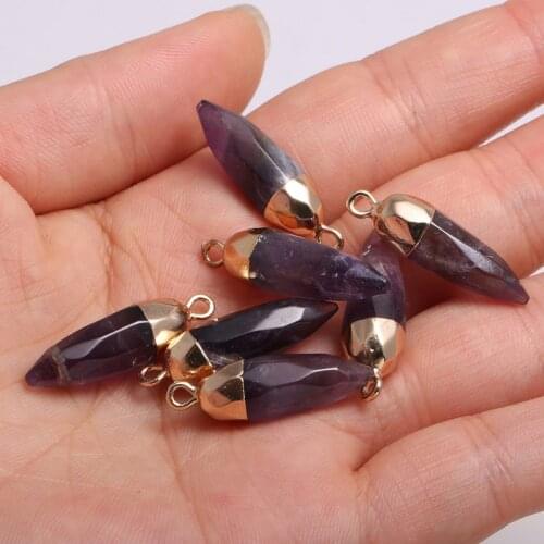 Natural Stone Pendant Irregular Shape Purple Quartzs Faceted Pendant Necklace For DIY Jewelry Best Birthday Gift Size 13x26mm