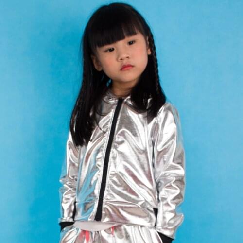 New Spring Autumn Streetwear Unisex Silver Jacket Stage Performance Wear paillette Hip Hop dance coat kids jackets for girls