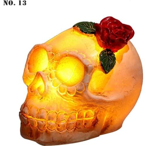 Halloween Skull Lamp, Skull Statue Light, LED Skull Head Design Flower Skull Decor for Halloween Party Props Home Decoration