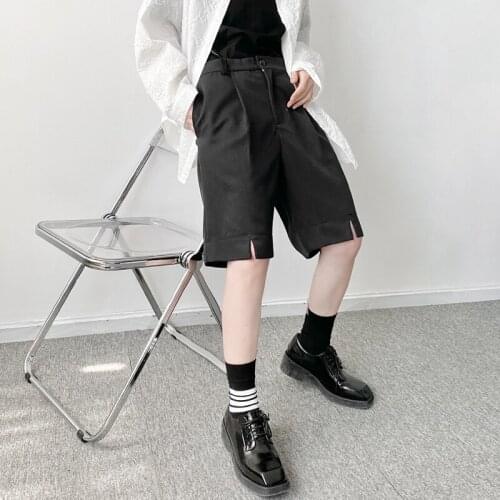 Large size summer leg slit, simple and loose personality, straight leg Capris, middle pants, trendy mens casual Harlem shorts