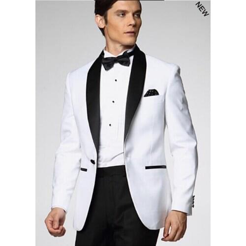 Best Selling Mens Suits White Jacket With Black Satin Lapel Groom Tuxedos Groomsmen Wedding Suits/business suits/formal suits