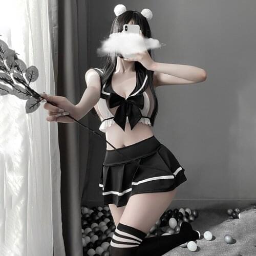 Lovely Underwear JK Uniform Students Cosplay Costumes Kawaii Lingerie Pleated Skirts Black Gothic Sexy Cute Mini Skirt for Women