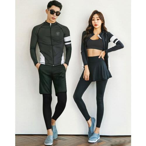 Mens Womens Zip Front Rash Guard 4pcs set, UPF 50+ Long Sleeve Swim Surf Shirt Leggings, Dive Skin Wetsuit Swimsuit Tracksuits