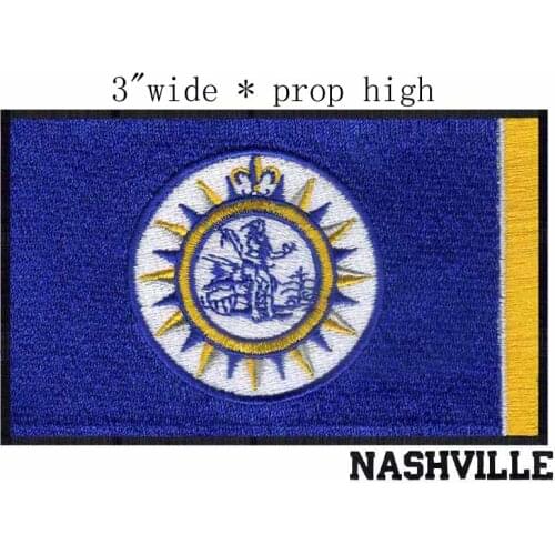 Nashville, Tennessee USA Flag 3" wide embroidery patch for the gear shape/navy blue/person in circle