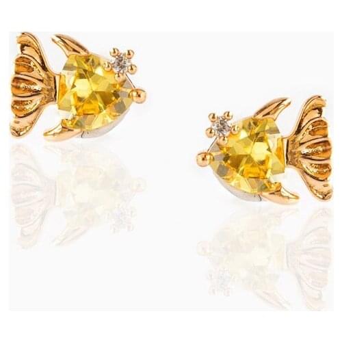 100% 925 Sterling Silver New arrive Deep Blue Sea Stud Cute Lovely CZ Fish Studs Earring Tiny Small Multi Piercing Earring