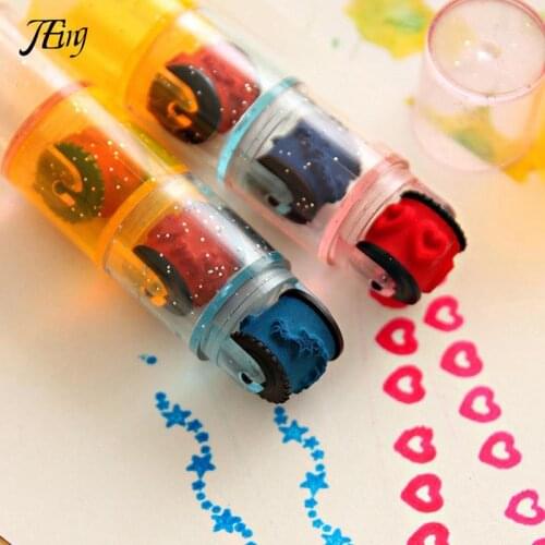 Plastic Mini Ink Stamp Roller Diary Seal Fun Kids Toy Ink Pad Cartoon DIY