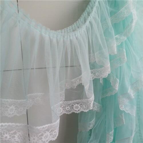 10Yards Pleated Lace Trim Skirt Ruffle Gauze Lace Ribbon Light Blue Fabric Accessories Tutu Doll Wedding Decortion 22cm wide