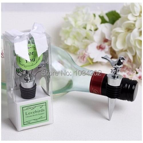 Gifts love birds red wine bottle stopper wedding box wine saver bar whiskey wine kit wine stoppers wedding favors Free shipping
