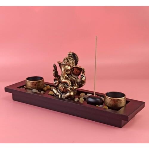 God Ganesha Statue Incense Burner Tray Blessing Ganesh Sculpture Elephant Buddha Office Living Room Decor Good Luck Gift