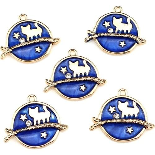 5pcs/lot Light Gold Beauty Cat Star Globe Pendant Jewelry Finding Making 22215