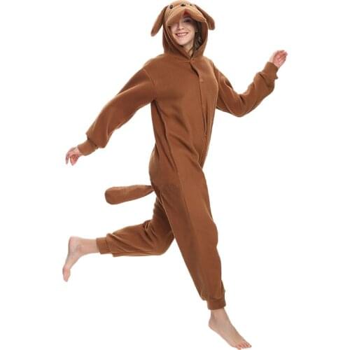Poodle Kigurumis Adult Women Couple Onesie Animal Brown Dog Cartoon Costume One Piece Polar Fleece Carnival Party Pajama Suit