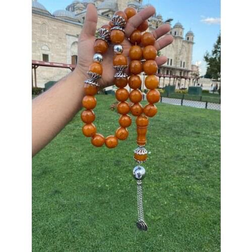 Rare Ottoman Faturan German Amber Sandalous Misbaha Prayerbeads Rosary Tasbeeh