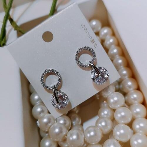 Luxury Ladies Round Zircon Earrings Fashion Silver Wedding Jewelry Two-color Zircon Ladies 925 Earrings Christmas Gifts