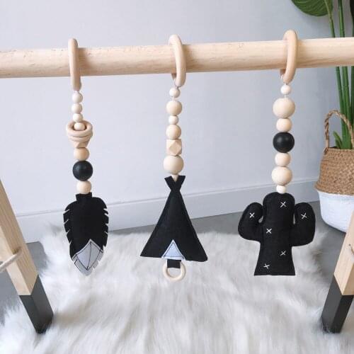 3PCS Nordic Baby Nursery Decor Wooden Gym Hanging Toy Baby Room Gym Toy Wooden Beads Ornaments Nursery Tent Hanging Decoration