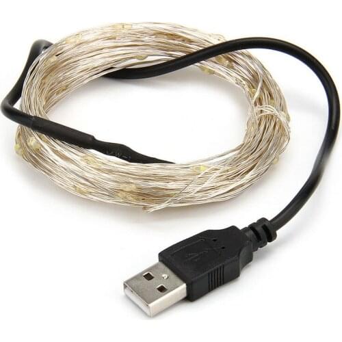 50Pcs 5V 10M 100beads USB powered LED silver String fairy starry Lights vine moon lamp Home Garland Garden Wedding Xmas party