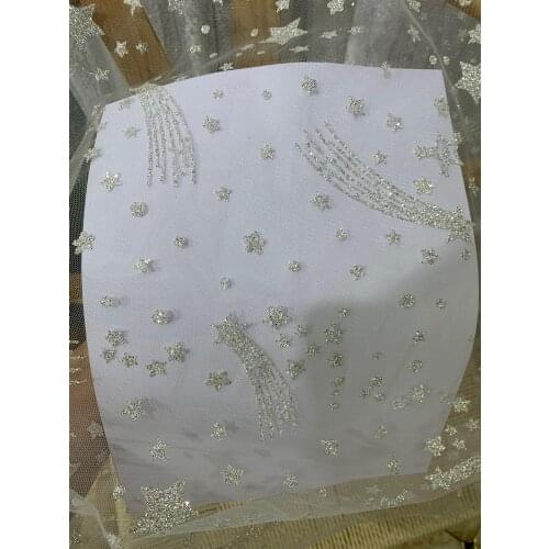 Stock 5yards/bag Silver star pattern new fashion French style flash powder fabric for wedding design HL70