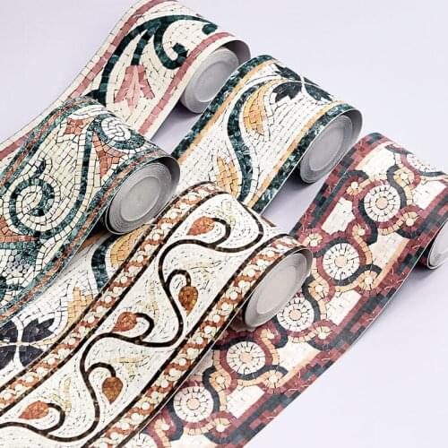 Bath Waterproof Wall Stickers Mosaic Floral Wallpaper Border Self Adhesive Skirting Line DIY Wall Border Decorative Art Stickers
