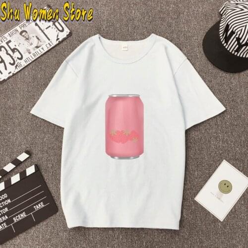 Japanese cartoon beverage printed short-sleeved Women summer new Harajuku fashion Simple top loose casual T-shirt Women O-Neck