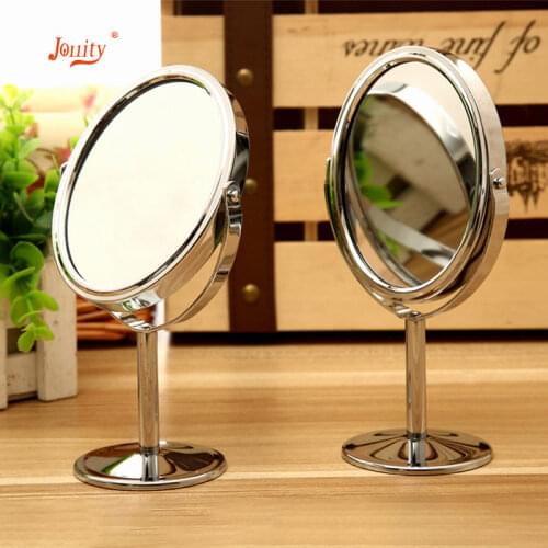 Jollity Silver Desktop Makeup Mirror 2-Face Metal Mirror 2X Double Side Cosmetic 1:2 Magnifying Function Glass Cosmetic Mirror