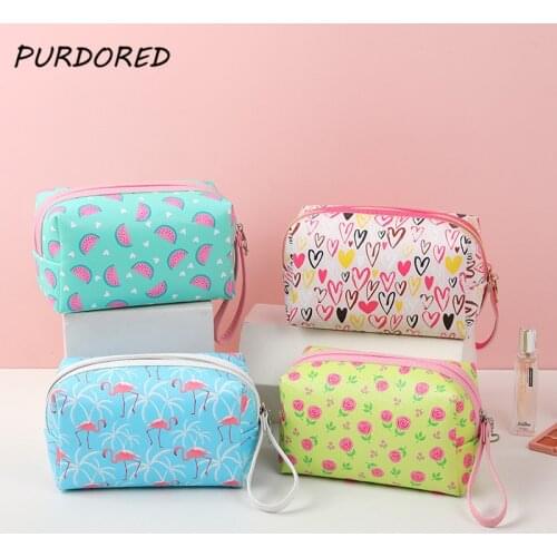 PURDORED 1 Pc Cute Women Cosmetic Bag PU Leather Girl Makeup Bag Female Beauty Case Travel Portable Toiletry Makeup Case Bag