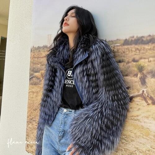 Winter 2021 New Womens Mink Jacket, Imported Fox Fur Whole Leather Car Strips Fur Coat Womens Short Motorcycle Jacket winter