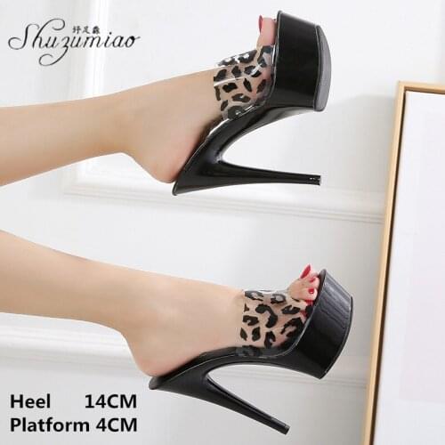 New Sexy Lip Print Transparent Flip Flops 15cm Thin Heel Super High Heel Slippers Nightclub Walking Show Platform Womens Shoes