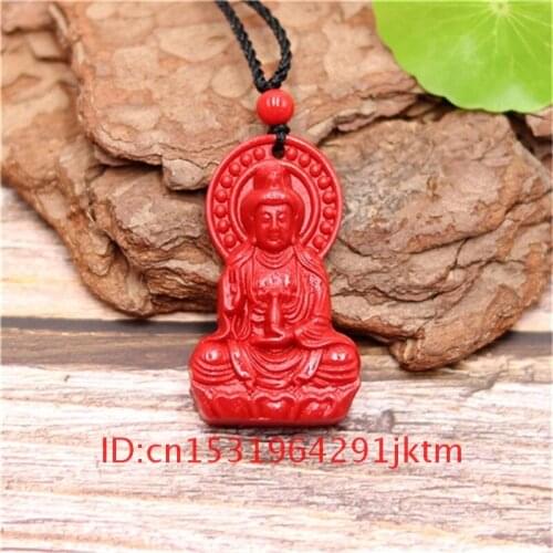 Woman Amulet Red Hand Chinese Fashion Charm Buddha Gifts Jewellery Necklace Guanyin Cinnabar Carved Pendant Organic Men Natural