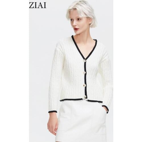 ZIAI 2021New Womens Cardigan Sweater Korean Fashion Long Sleeve V-neck Female Tops Autumn Winter Ladies Knitted Sweter ZMY009