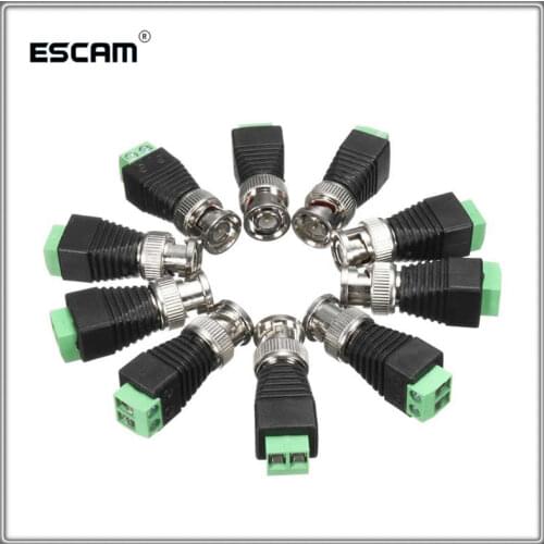 10Pcs/lot Coaxial Coax CAT5 BNC UTP Male Connector for CCTV Camera Security System Surveillance Accessories