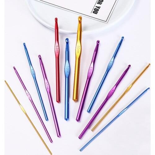 12Pcs New Metal Handle Crochet Hook Colorful Knitting Needles Set Aluminum Bamboo Sewing Needles Agujas De Crochet Tools 2mm-8mm