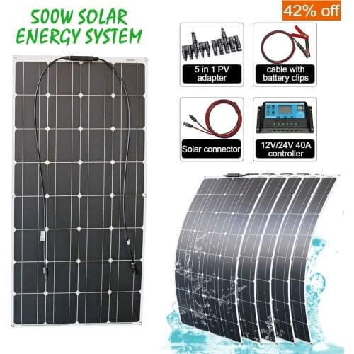 12v 100w 5 pcs waterproof flexible solar panel 500w system charger kit with controller for Motorhome travel outdoor