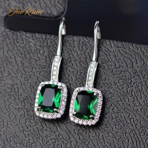 2021 Classic 100% 925 Sterling Silver 6*8mm Emerald Citrine Sapphire Gemstone Pendant Hook Earrings, Womens Jewelry Wholesale