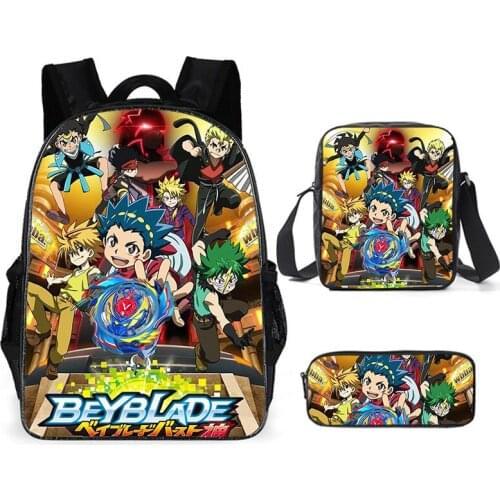 3Pcs/set New Game Anime Beyblade Burst Print School Bag Sets for Teenager Boys Cool Cartoon Kids Schoolbags Children Bookbags