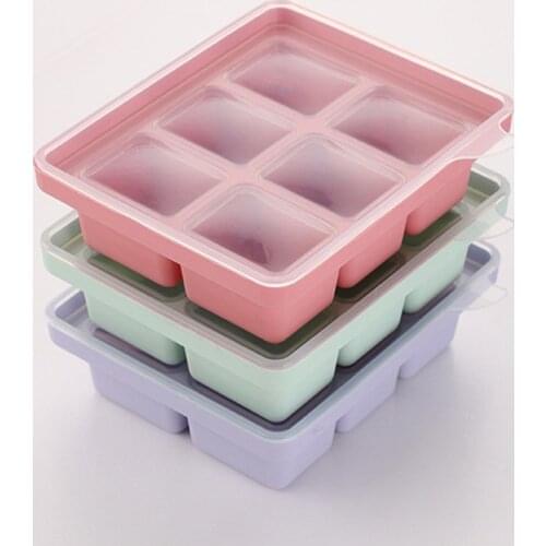 4/6 Grid Silicone Ice Tray Mould With Lid Big Size Freezer Maker Ice Cube Mold Square Shape Ice Cream Maker Kitchen DIY Tool