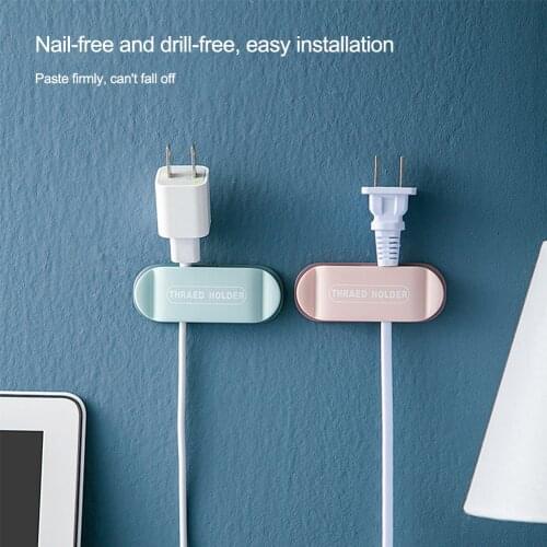 4pcs Plastic Cable Mount Clips Table Cable Holder Wall Mounted Self Adhesive Plug Wire Organizer Winder Home