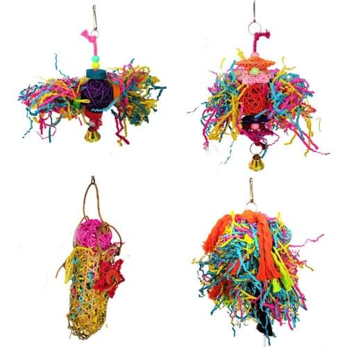 4pcs Bird Toys Parrot Chew Toys Parrot Cage Shredder Toy Foraging Hanging Toy for Cockatiel Conure African