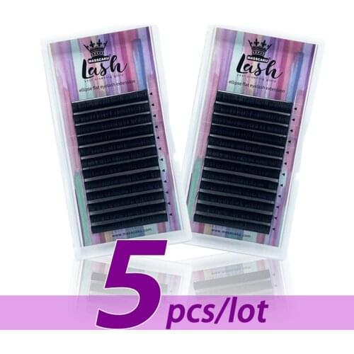 5pcs/lot MASSCAKU selling 8-16mm Mink Faux Eyelash Soft Eyelash Extension Flat Single Eyelashes with Top Quality Flat Lashes