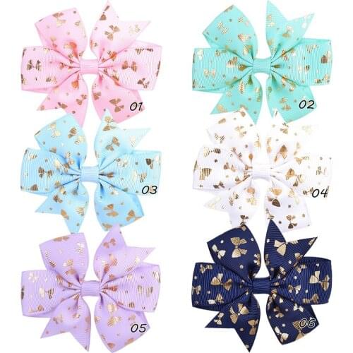 60 PCS, Gold Foil Printed Grosgrain Ribbon Hair Bow Clips, School Girl Boutique Pinwheel Bow Alligator Clips