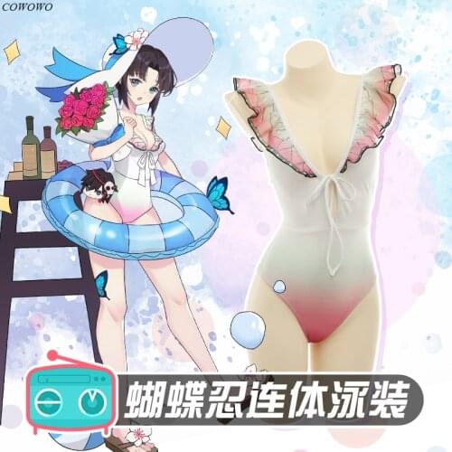 Anime! Demon Slayer: Kimetsu no Yaiba Kochou Shinobu Sweet Lovely Swimsuit Uniform Cosplay Costume Summer Party Pool Beach Suit