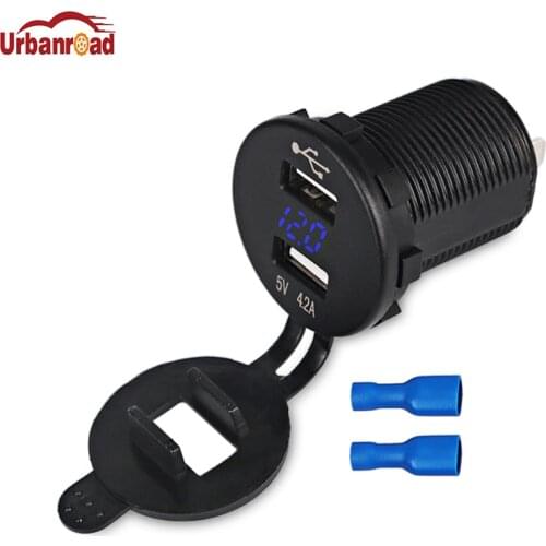 White LED 5V 4.2A Waterproof Dual USB Car Charger Power Adapter Outlet Power Motorcycle 12V 24V USB Socket Voltmeter
